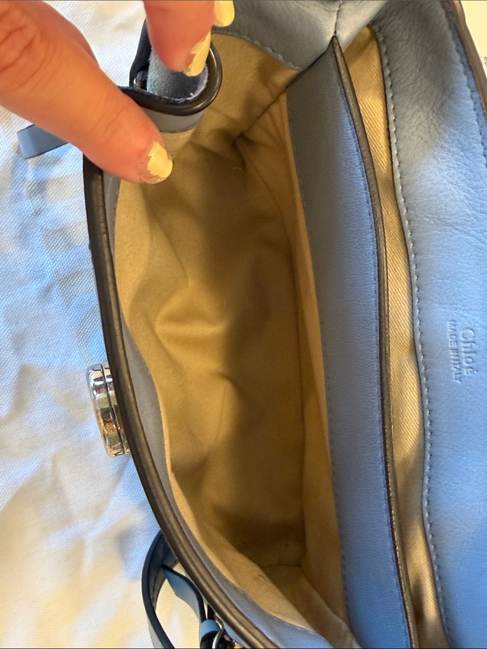 Chloé Faye Small Leather Crossbody in Dusty Blue - Picture 10 of 14